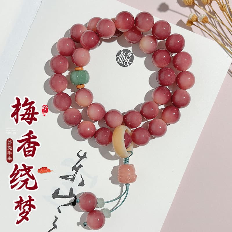 Venda quente de molho de ameixa de ébano contas redondas Bodhi pulseira estilo chinês círculo duplo portátil All-match p