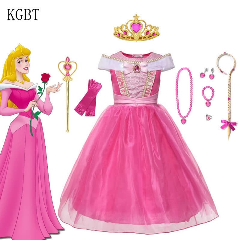 Vestido de Princesa Aurora para Meninas, Fantasias de Carnaval, Vestidos de Festa, Roupas Infantis, Rosa 4ECL