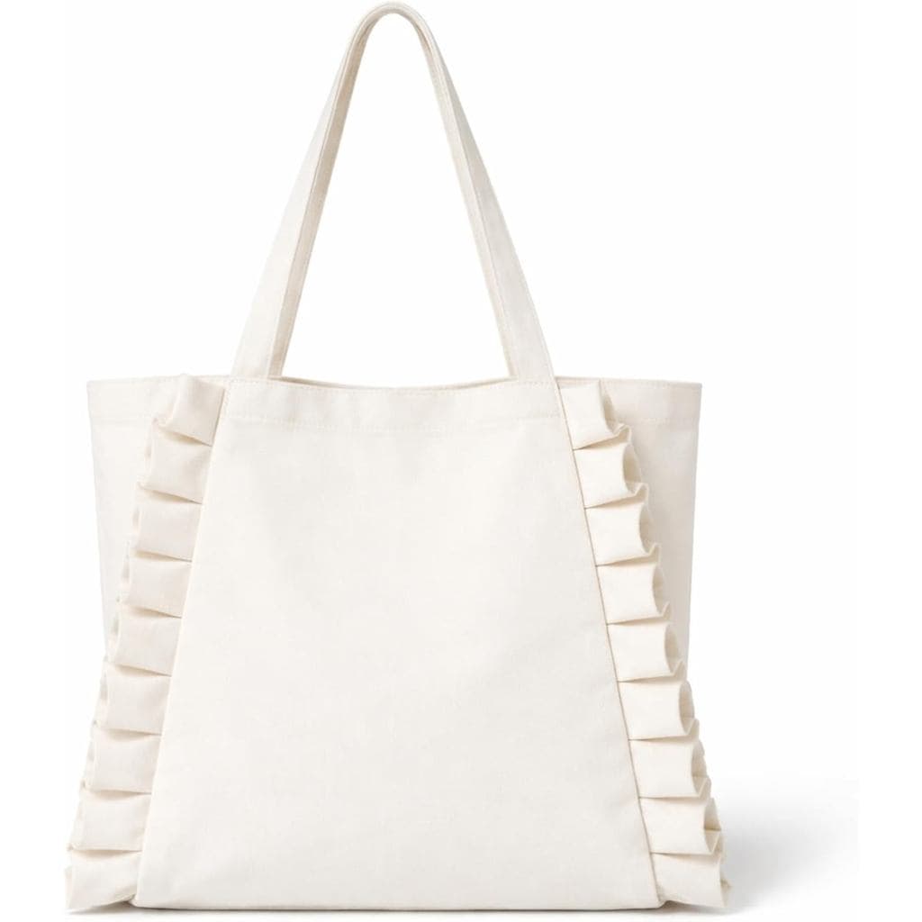 Bolsa de Praia Branca Sadnyy com Babados, Bolsa de Ombro de Grande Capacidade, Bolsa de Viagem para Mulheres, Bolsa de T