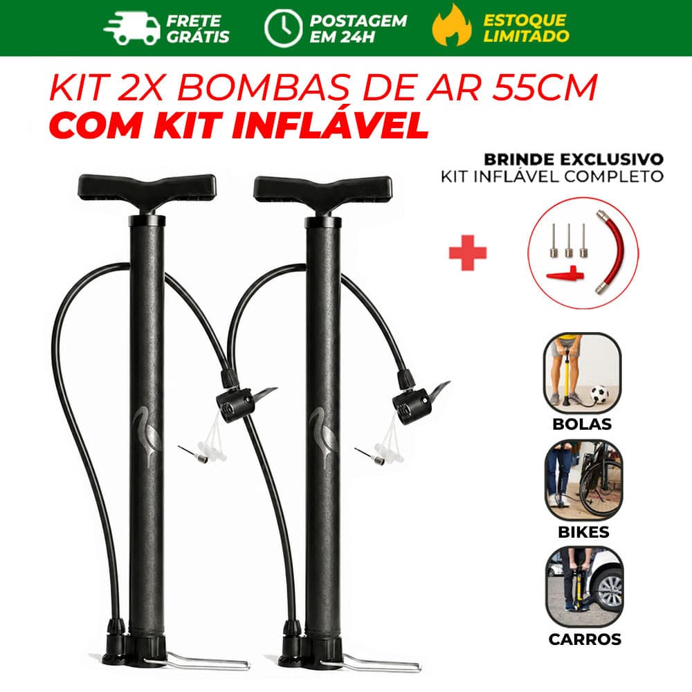 2 Bomba Manual de Ar 55cm com Bico Para Moto Bike Bola