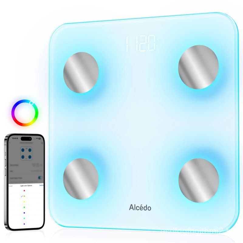 Balança de peso Alcedoart, compatível com HSA/FSA, balança digital de banheiro com iluminação de 7 cores e Bluetooth par