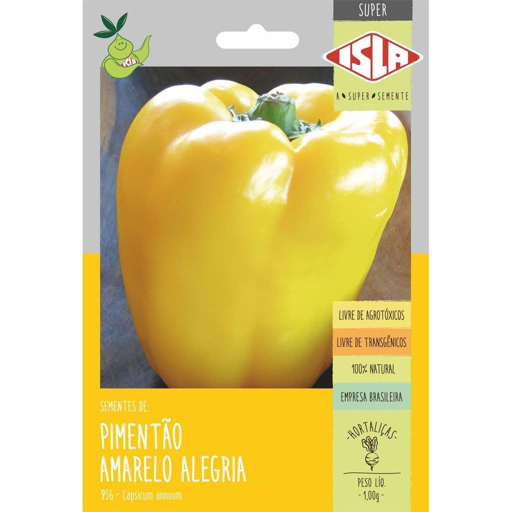 Sementes de Pimentão Amarelo Alegria 1g Isla Super Capsicum annuum 140 Sementes Horta Vaso