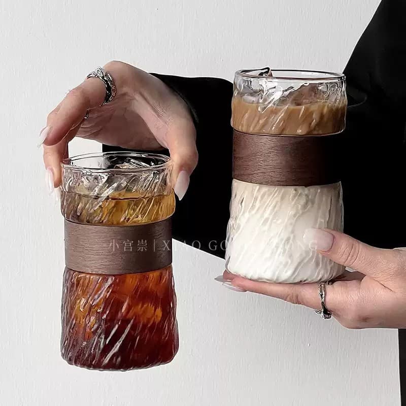 Copo de vidro artesanal resistente ao calor, estilo whirlwind, copo de café com alça para pendurar, copo vintage para la