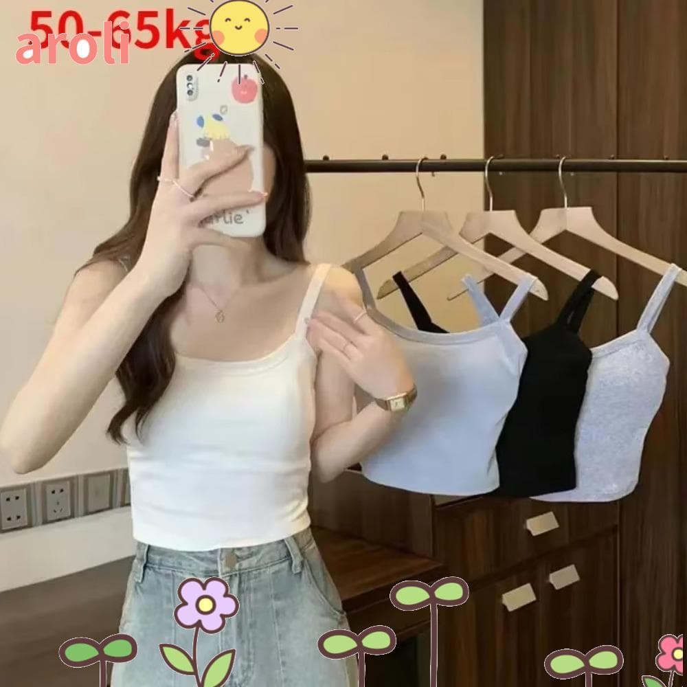 AROLI Crop Top , Sem Mangas , Sólido , Apertado , Elasticidade , Com Almofadas No Peito , Roupa Íntima Feminina