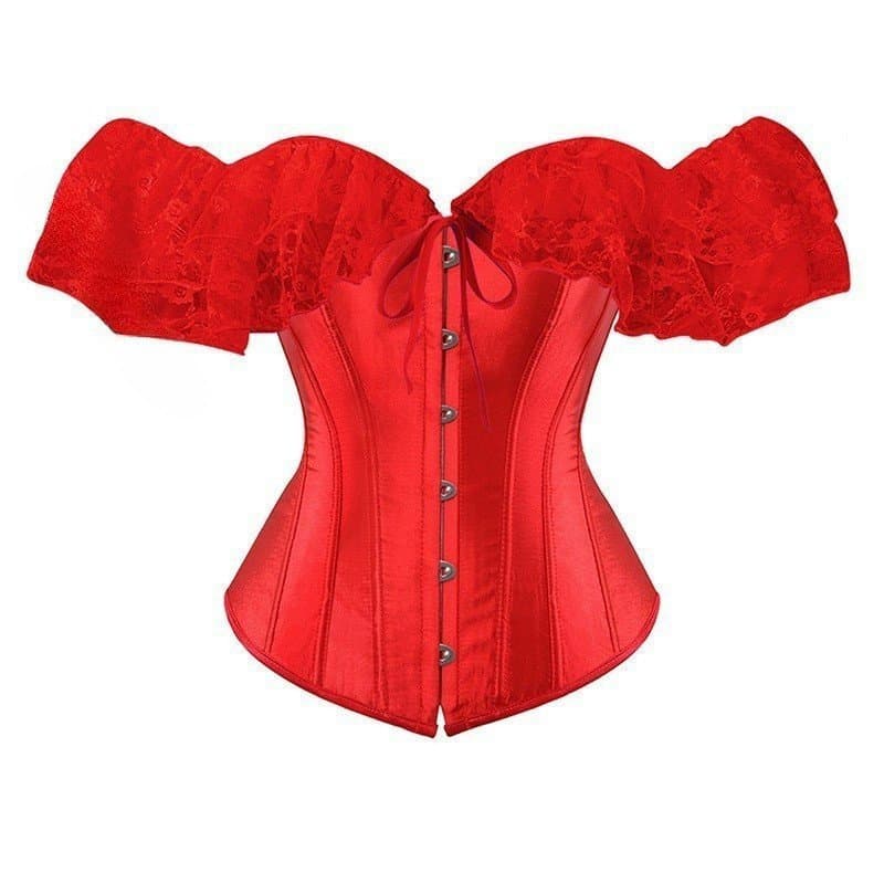Espartilho De Cetim Vitoriano Com Mangas De Renda XXS-6XL