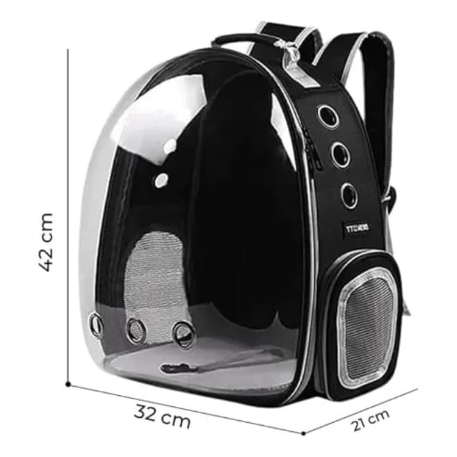 Mochila Pet Transparente Visão Panorâmica com Ventilação Transporte Seguro para Cães e Gatos