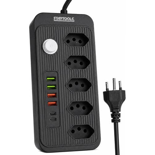 Extensão Elétrica 2mt Filtro 5 Tomadas 4 Usb+2 Tipo-c Bivolt Filtro 127/220v