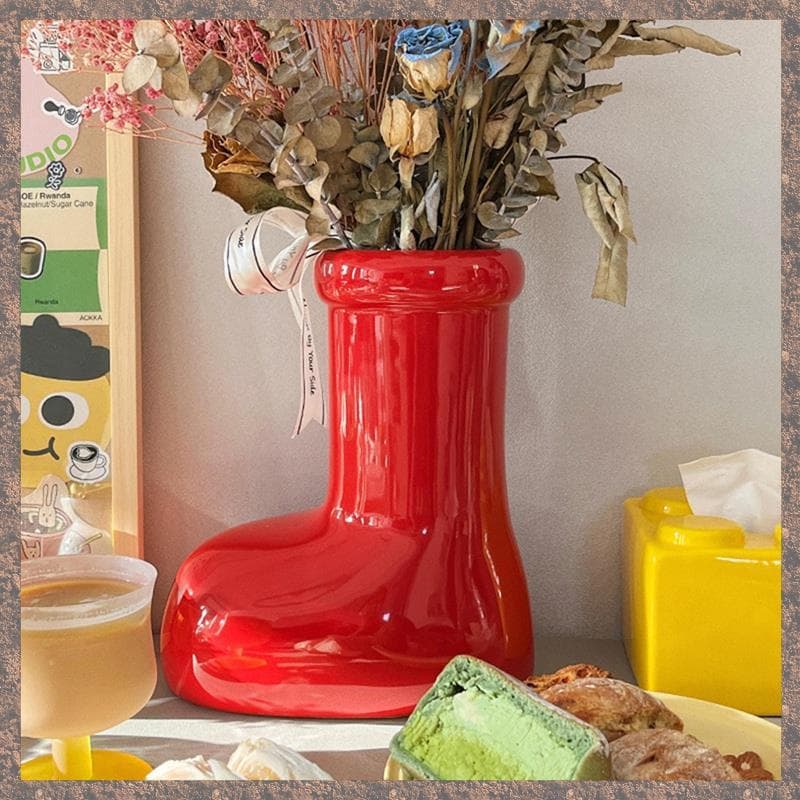 (Vyos) Vaso Vermelho Moderno Em Forma De Sapato , Presente De Dia Dos Namorados , Decoração De Mesa De Férias Para Casa