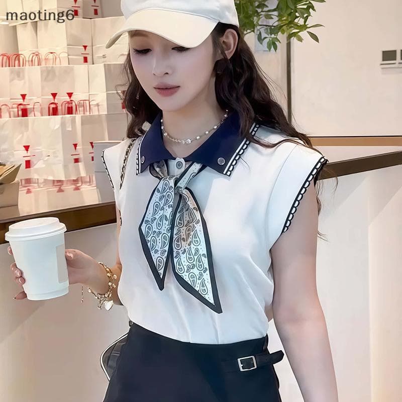 Gola Virada Para Baixo Pequena Manga Voadora Fina Curta Lenço De Seda De Verão Feminino Top De Malha
