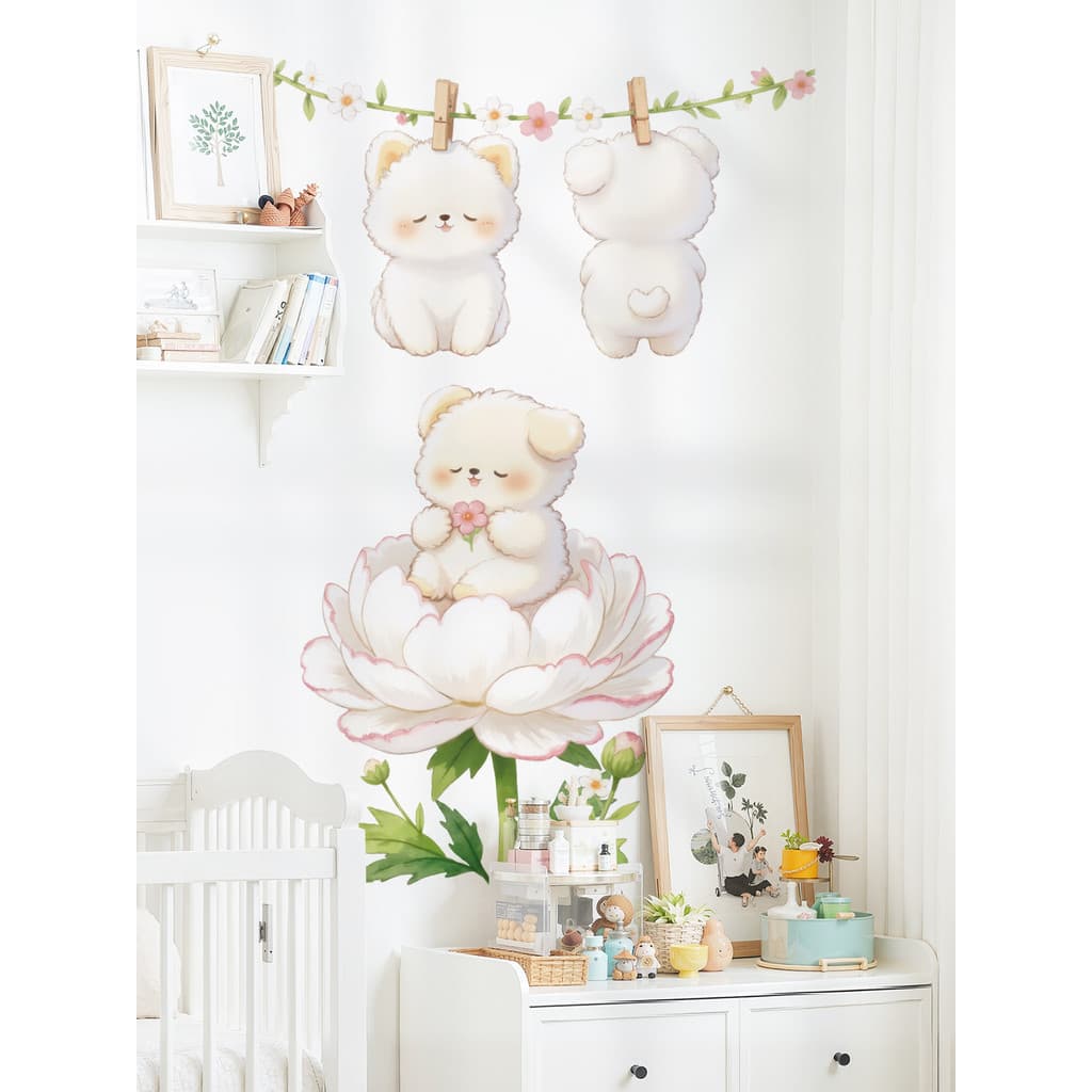 Bonito cão flor Rattan adesivos de parede auto-adesivo capa de parede feio remendo buraco adesivos quarto cabeceira deco