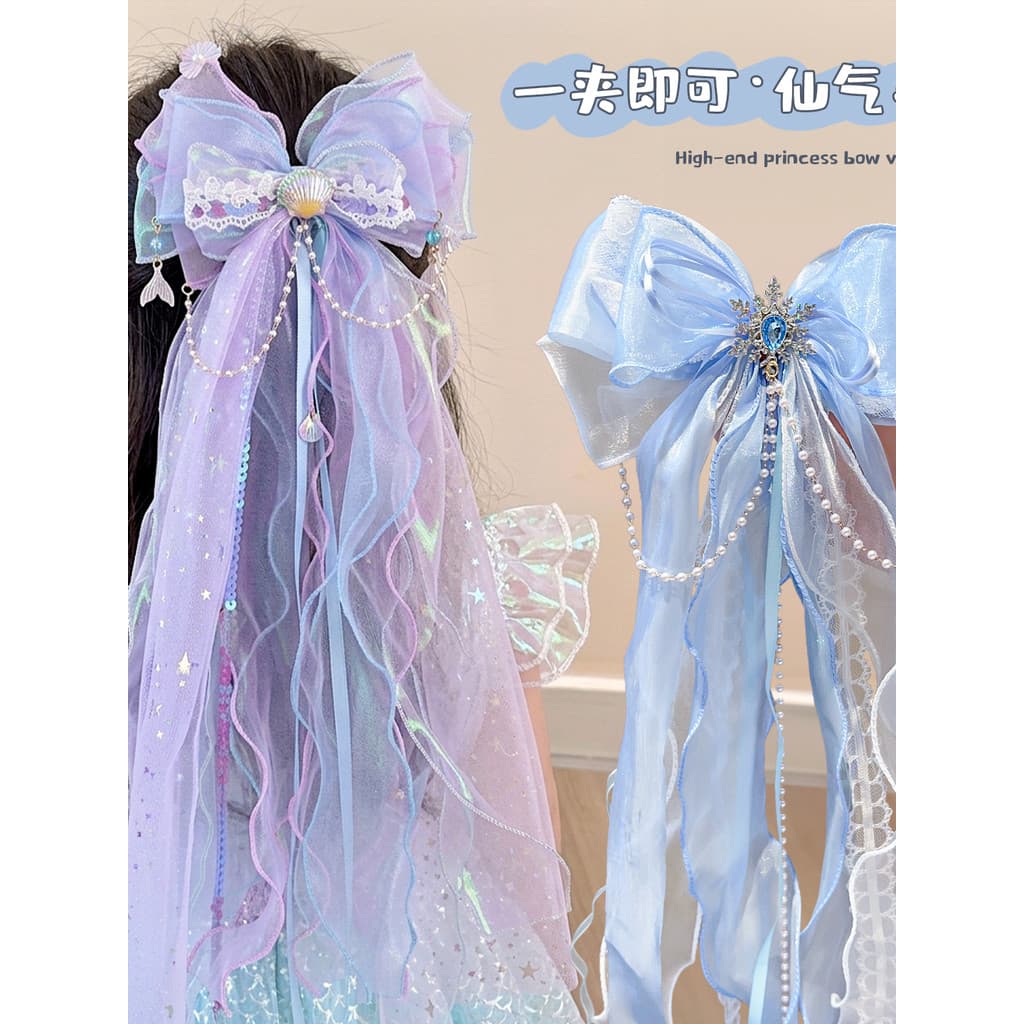 Véu infantil arco grampo de cabelo menina princesa Super fada doce pérola gaze fita acessórios para o cabelo presente an