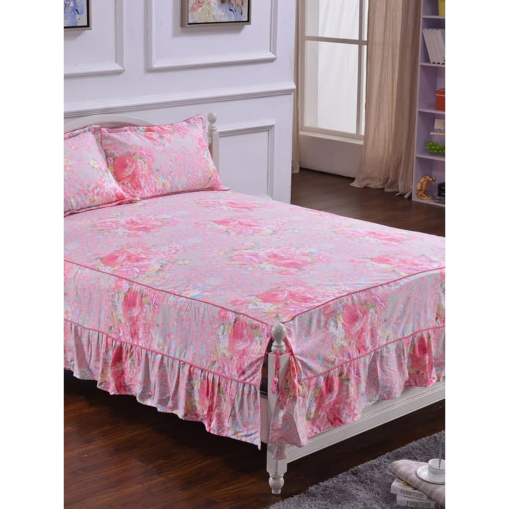 Saia de cama de peça única algodão puro sarja colcha cama de casal 1.5/1.8 colcha capa externa com lençol interno estilo
