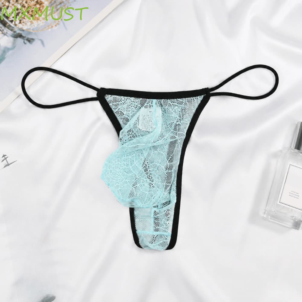 MXMUST Tangas Masculinas , Calcinha Triangular De Renda De Cintura Baixa Transparente , Cuecas De Malha Com Costas Em T