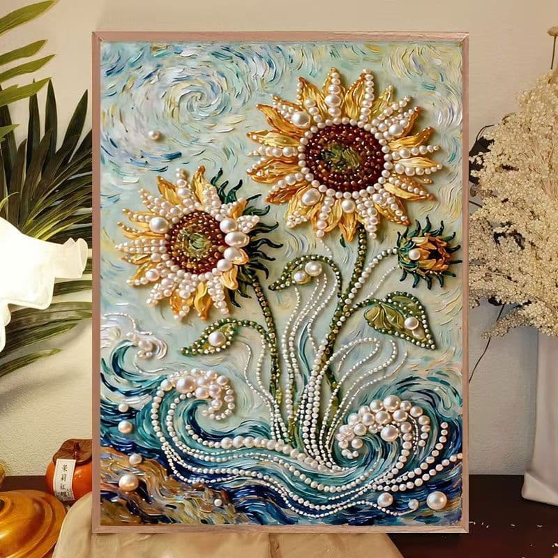 DIY girassol pérola pintura nascido no sol estilo pintura sala parede pendurar decoração da parede pintura dar parentes