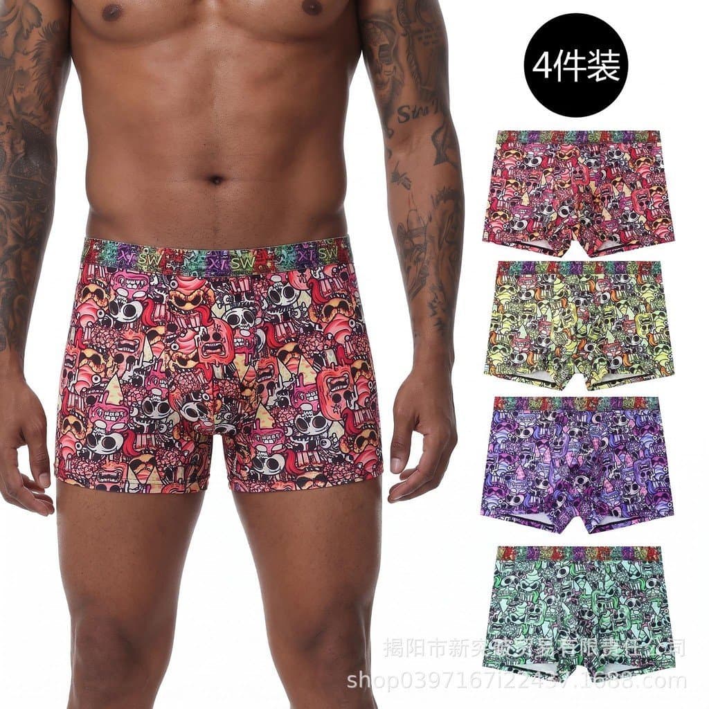 Cuecas boxer masculinas modernas e estilosas com estampa de graffiti de diabo, shorts personalizados para jovens com est