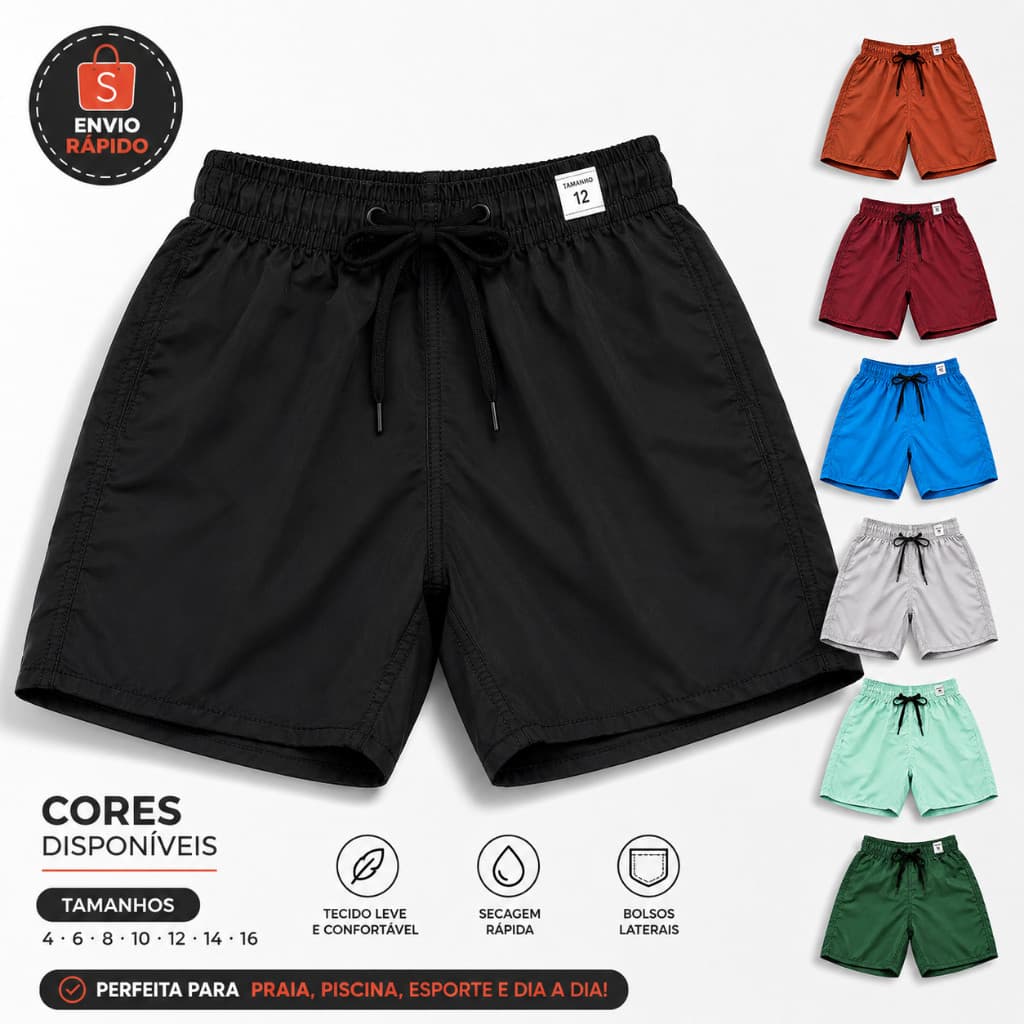 Short Tactel Infantil Menino Mauricinho Praia Piscina