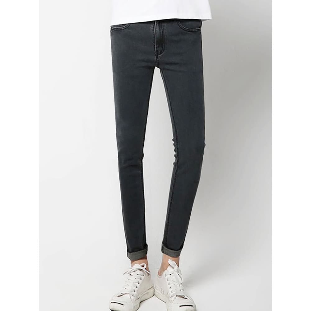 Homens Homens High Street Ruffian Bonito Preto Cinza High Stretch Skinny Jeans Masculino Casual All-Match Slim-fit S