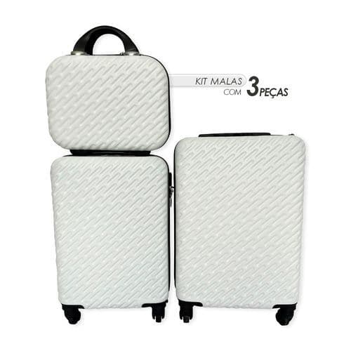 🧳🛬Kit Trio Malas Rodinhas Resistentes Viagem Branco Set Malas Grande Medio Pequeno