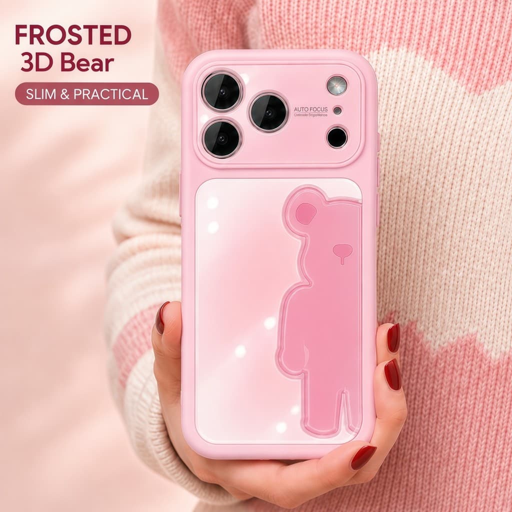 Capa De Telefone Gradiente De Urso 3D Da Moda Para 13 14 15 16 17 Pro Max Dura Fosca Com Proteção De Câmera PC Brilhante