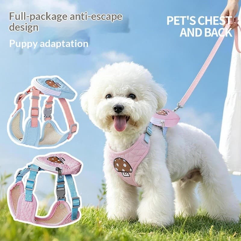 Arnês E Trela De Mochila Pequena Em Forma De Cogumelo Para Cães , Respirável À Prova De Fuga No Verão , Animais De Estim