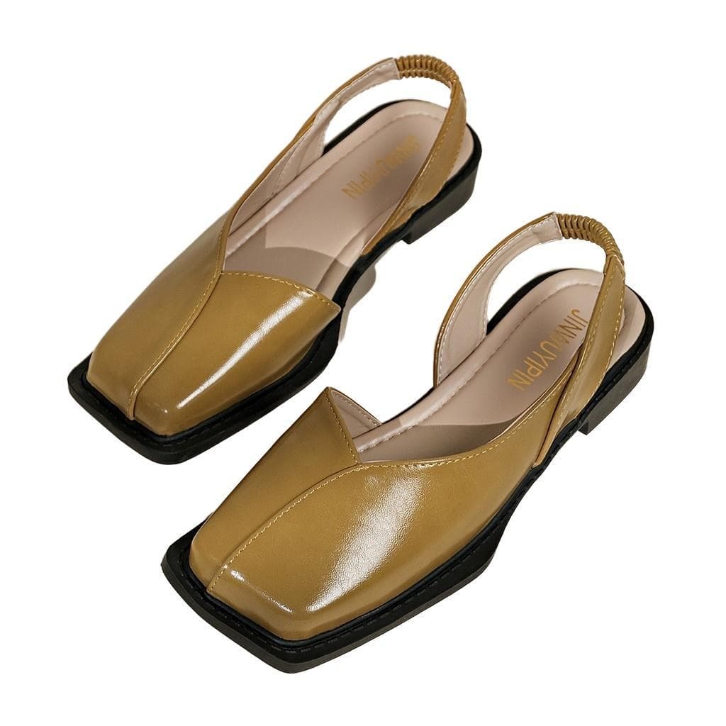 Salto Alto Elegante para Mulheres – Design de Bico Quadrado, Sola de Borracha Resistente em Bege e Dourado, ConfortávelX