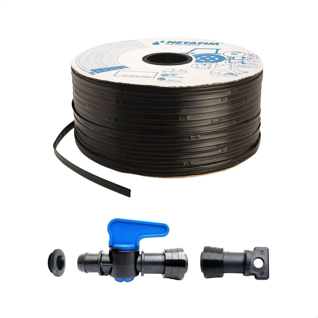 Kit Irrigação Completo Mangueira de Gotejamento 1000m 16mm Netafim + 30 conectores