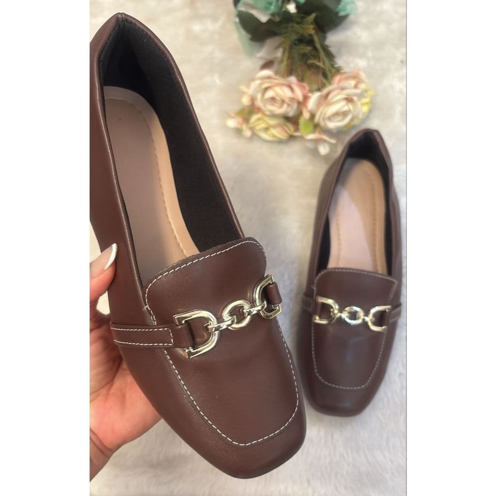 Sapatilha Bico Quadrado Feminina Confortável Mocassim Casual Com Fivela
