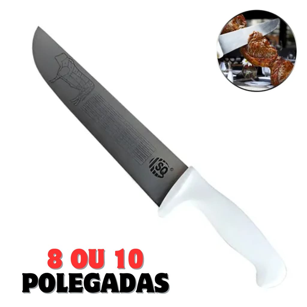 Faca churrasco Carne Chef Aço Cabo Branco 8'' ou 10" Profissional