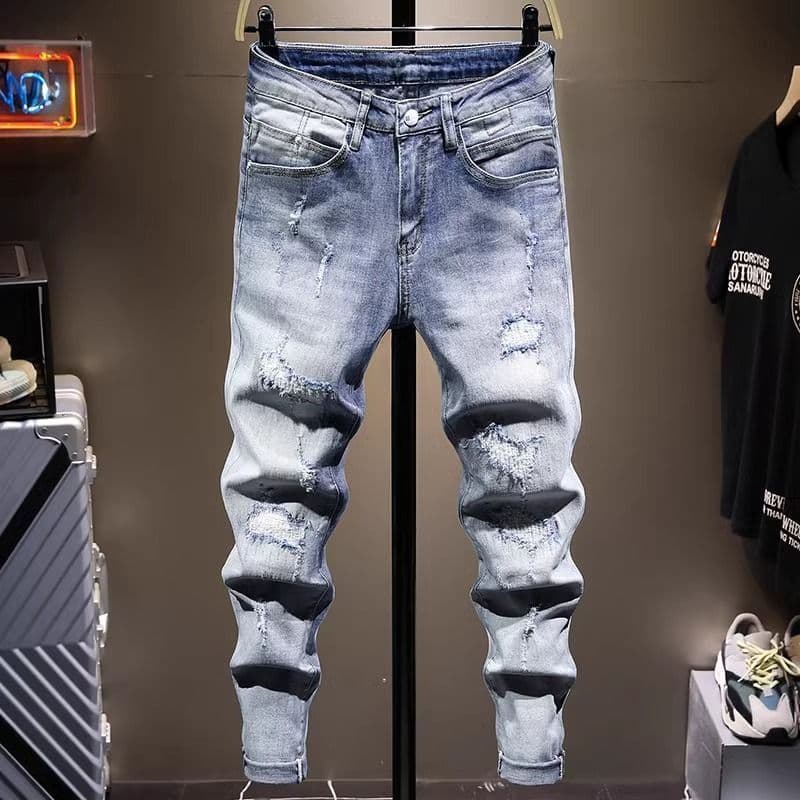 Preto rasgado Jeans masculino fino-ajuste pés pequenos calças mendigo masculino All-match japonês Retro masculino 26.8.1