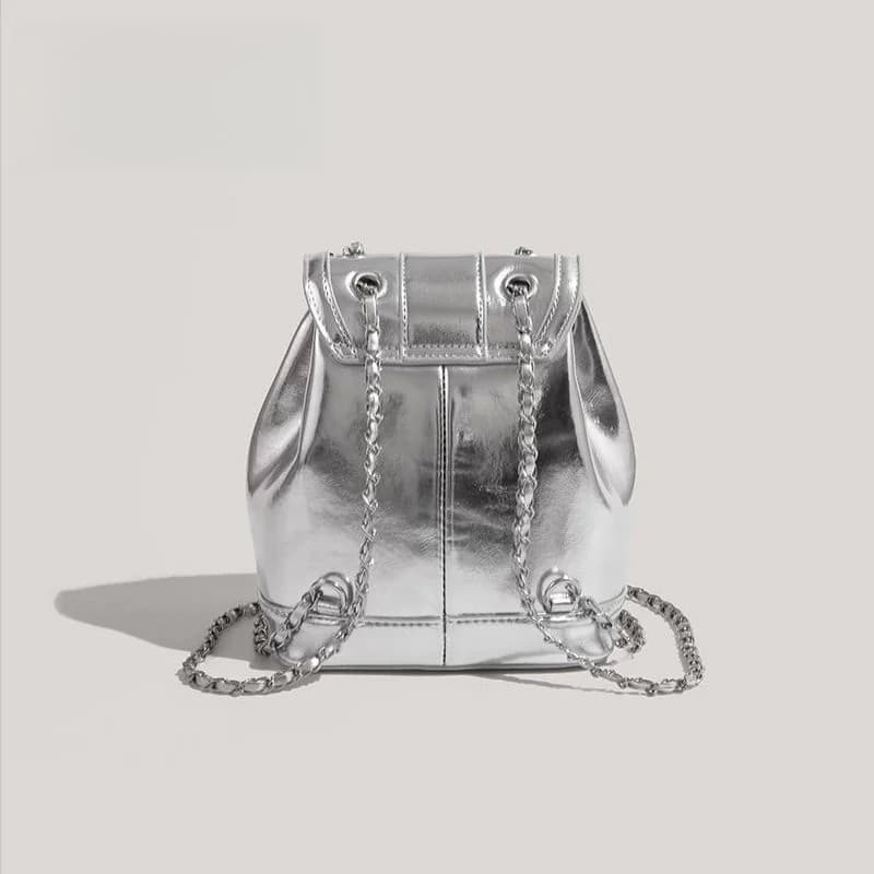 Mochila de corrente brilhante prateada, mochila com Design de nicho de alta qualidade, bolsa feminina de viagem moderna