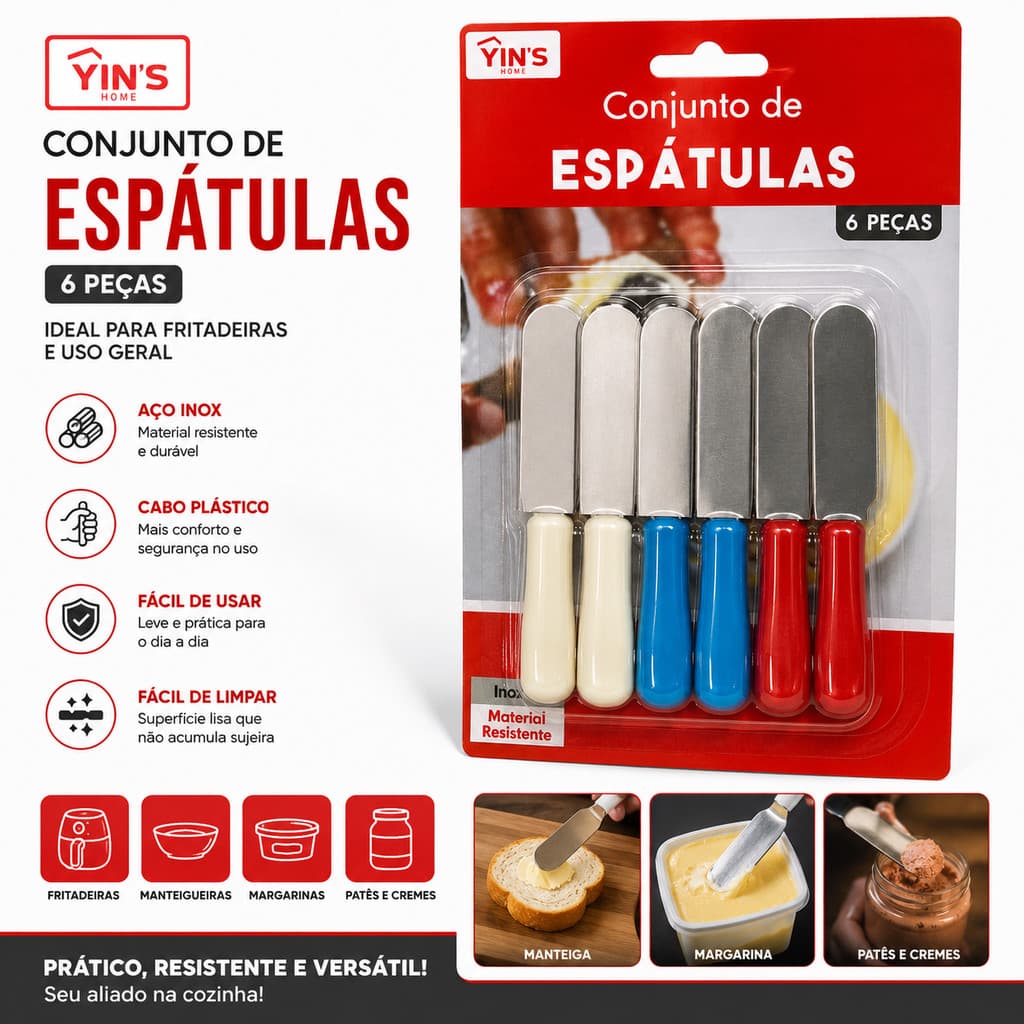 Conjunto De Espátulas Inox Cabo Colorido Para Frios E Patês 6 Peças