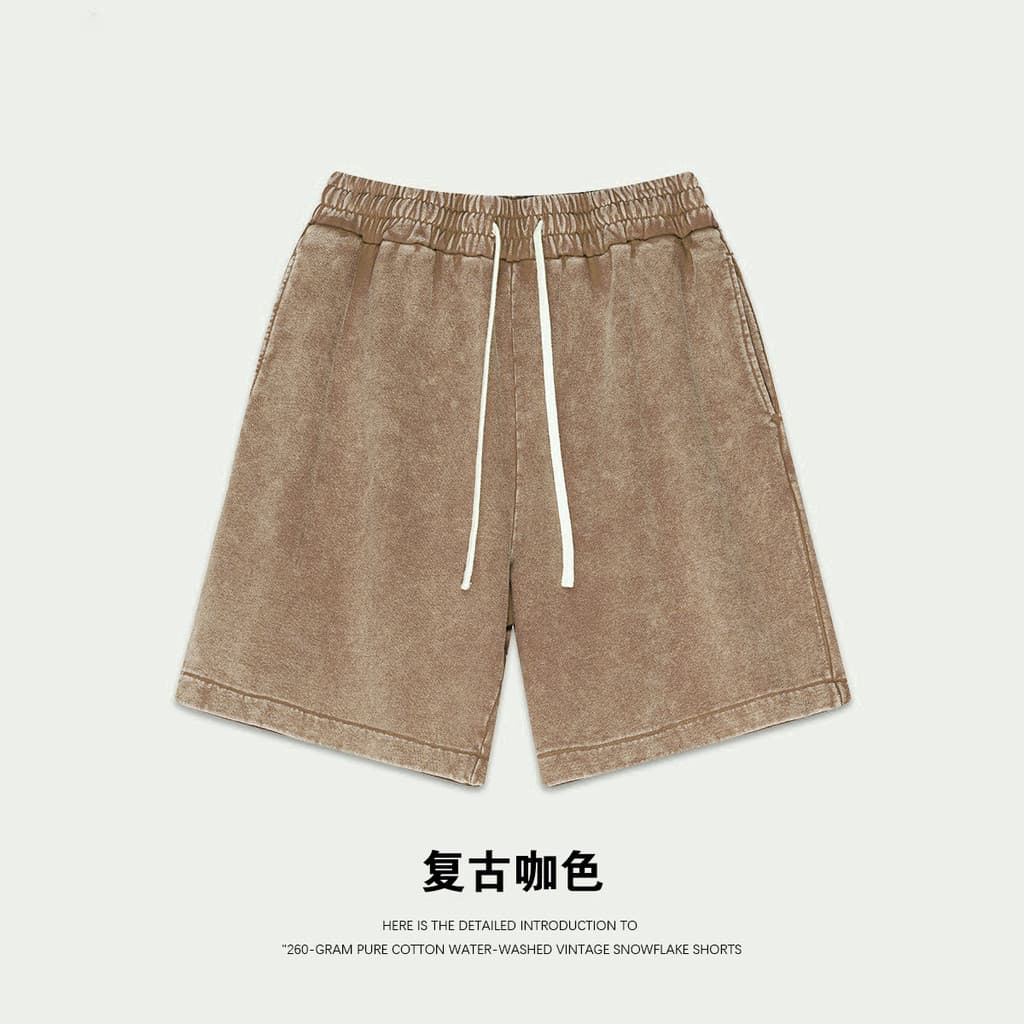 Shorts masculinos lavados de algodão puro de 260g, tamanho europeu, modernos, tamanho grande, soltos, de cor sólida e es