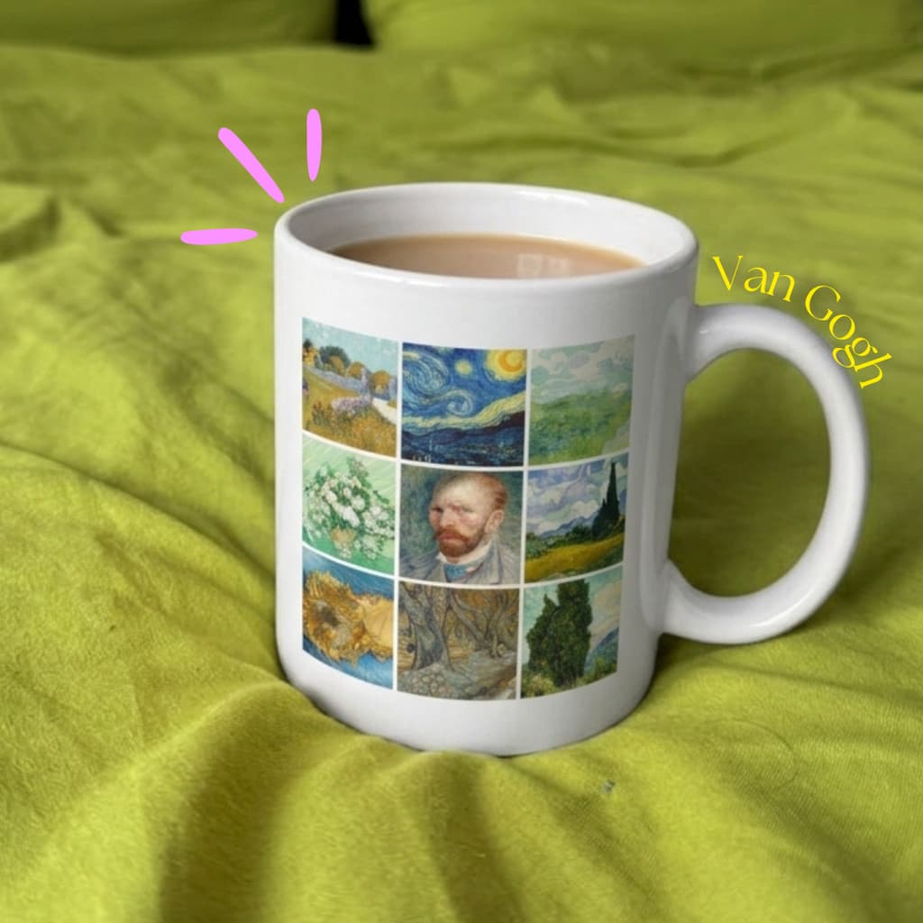 Caneca Xícara Porcelana 325ml Personalizada Arte Van Gogh Pintura Quadro Presente Decoração Casa