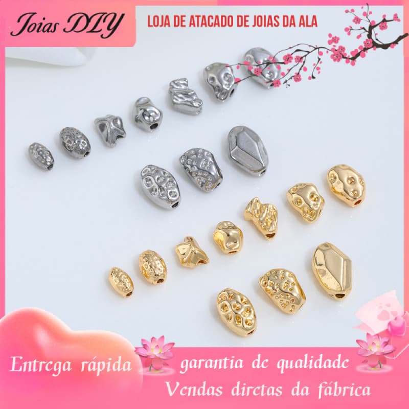Não-desbotamento 14K banhado a ouro ouro branco em formato especial contas espaçadoras barrocas meteorito rosto martelo