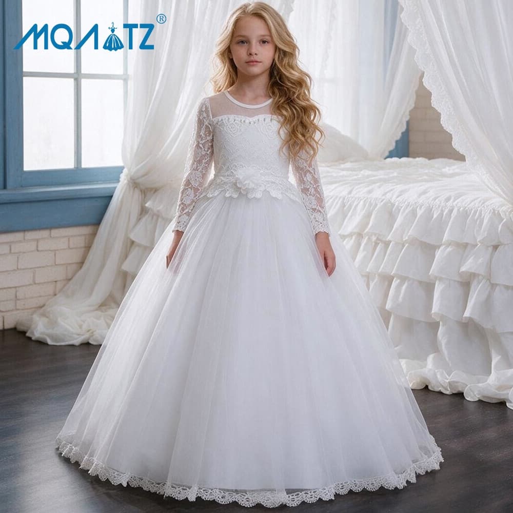 Vestido de Festa Branco para Dama de Honra MQATZ, Vestido Infantil Floral de Princesa para Aniversário e Casamento, 10 1