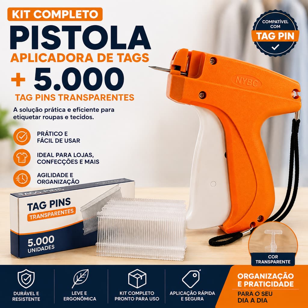 Kit Pistola Aplicadora de Tags + 5.000 Tag Pins Transparentes