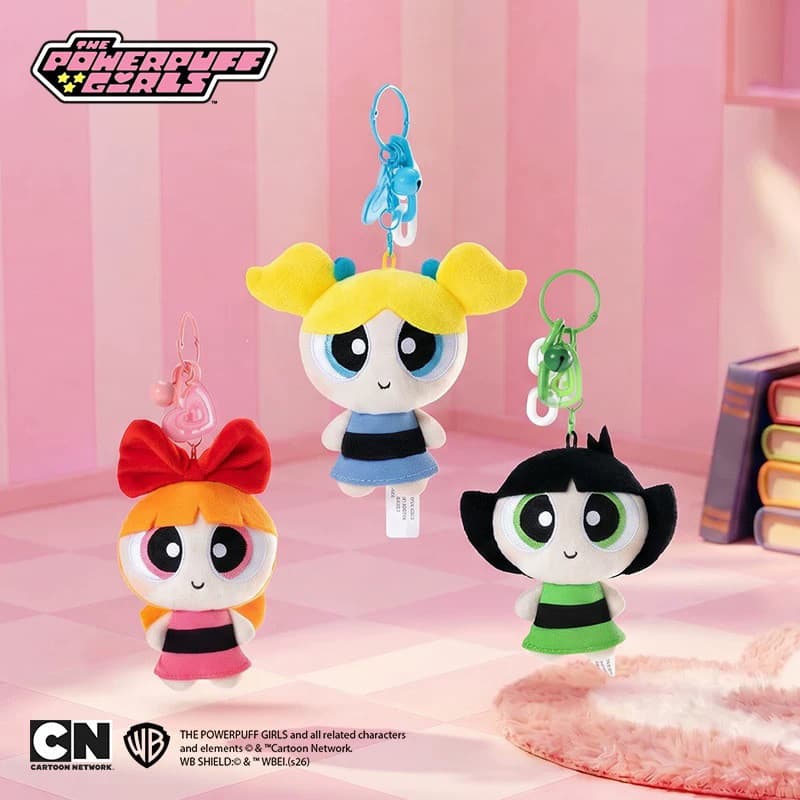 Chaveiro de pelúcia autêntico das Powerpuff Girls, versão Q, mini pingente de boneca, Blossom, Bubble e Buttercup, brinq