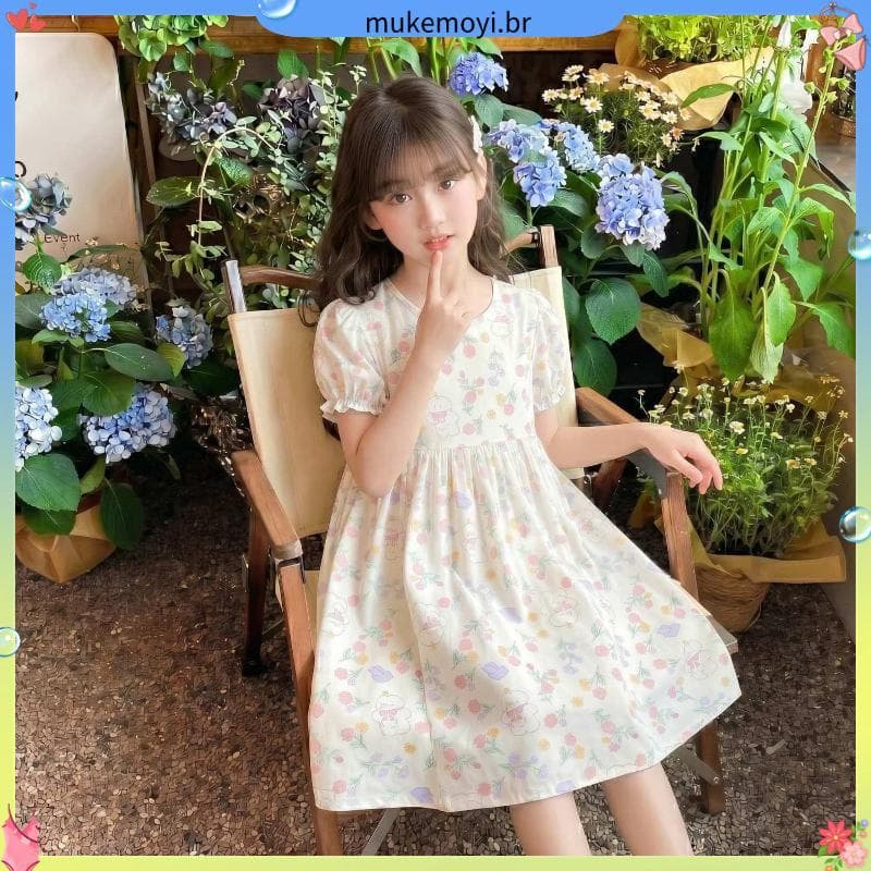 Meninas algodão vestido de seda médio grande crianças saia Floral meninas verão estilo fino crianças saia moda pijamas d