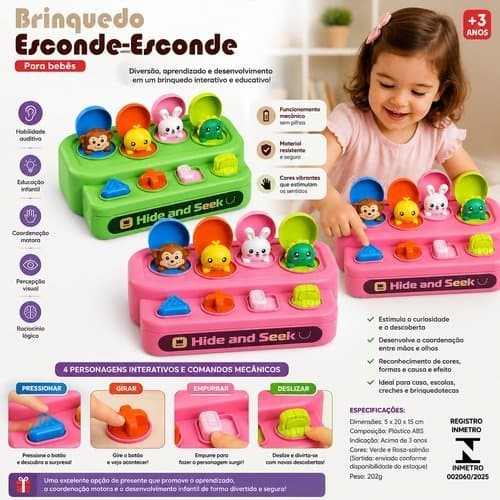 Brinquedo Educativo Animais Esconde Esconde Sensorial Didatico Bebes
