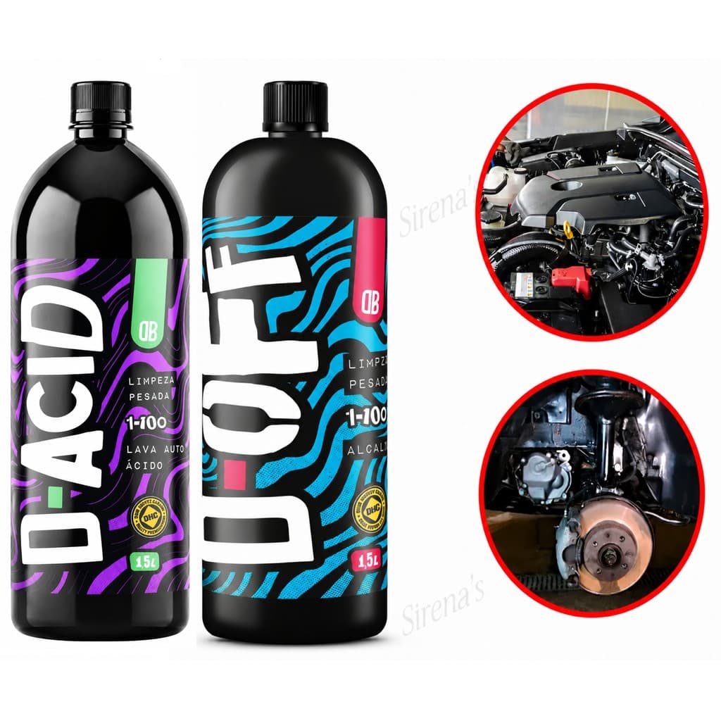 Kit D-ACID + D-OFF 1,5L Limpeza Automotiva Desincrustante e Desengraxante