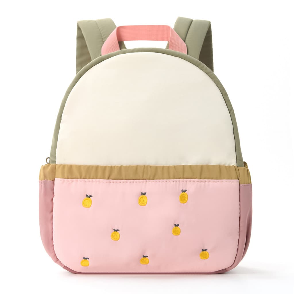 Mochila infantil com blocos de cor e bordado de maçã fofo, mochila escolar para o jardim de infância, mini mochila de vi