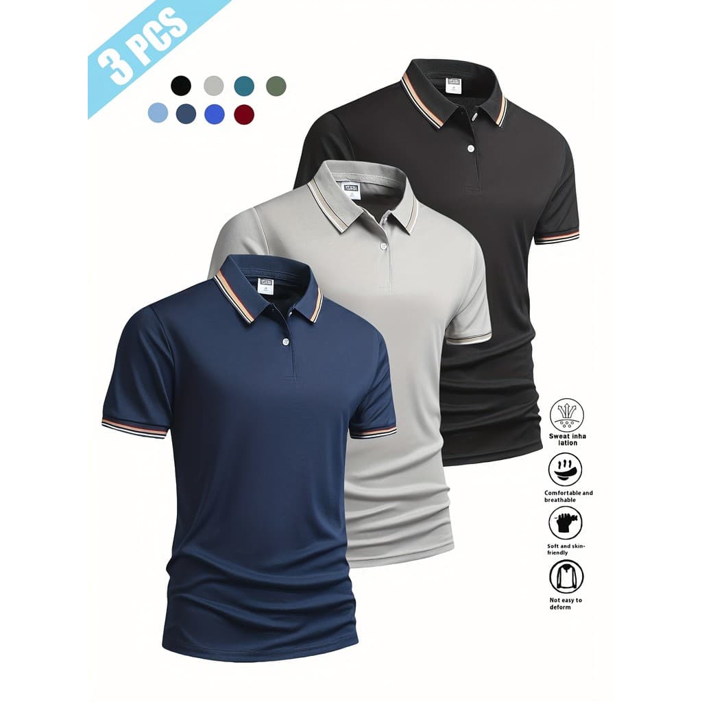 Camisa polo masculina de manga curta com lapela de verão listrada camisa polo multicolorida Casual esportiva masculina.