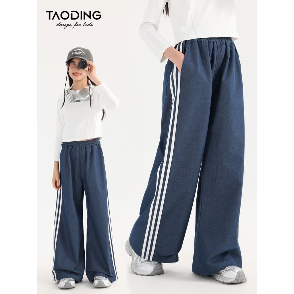 Taoting meninas listrado Jeans primavera outono novo estilo grandes crianças coreano Casual calças esportivas crianças e
