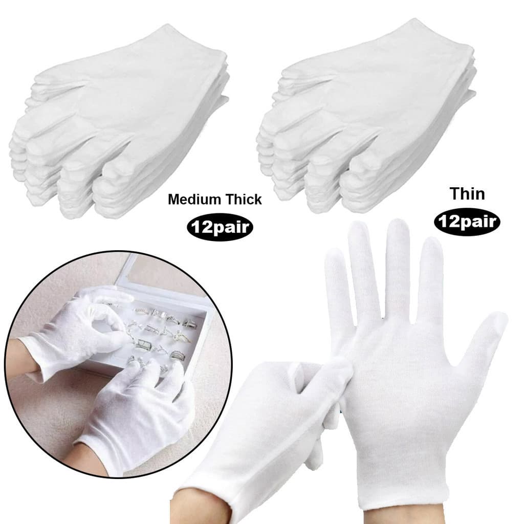 12 Pares De Luvas De Trabalho De Algodão Branco Para Mãos Secas , Cerimonais De Alta Elasticidade , Ferramentas De Limpe