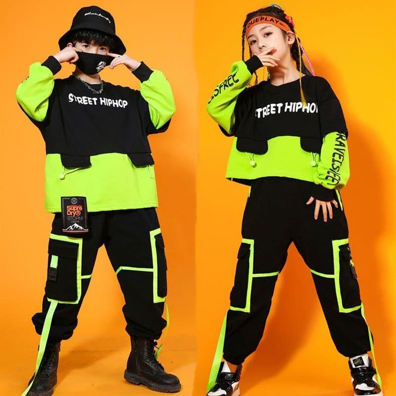 Crianças conjunto de dança rua meninos Hip Hop tambor desempenho traje meninas hiphop Jazz dança desempenho traje 8.18