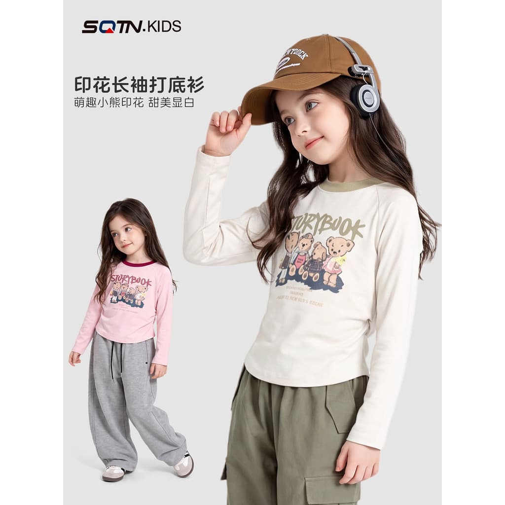 Meninas camisa de fundo outono 2026 novo estilo meninas dos desenhos animados magro-ajuste de manga comprida camiseta mé
