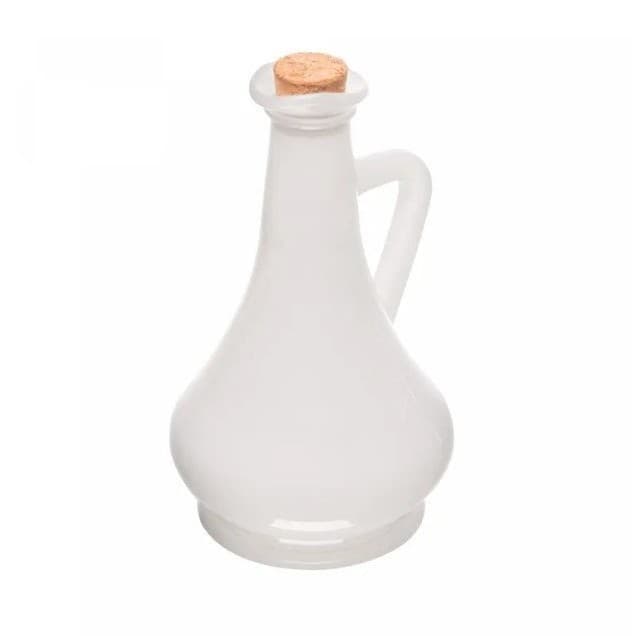 Galheteiro Garrafa Porta Azeite E Vinagre Vidro Pintado Branco com Tampa Cortiça 250ml - LYOR