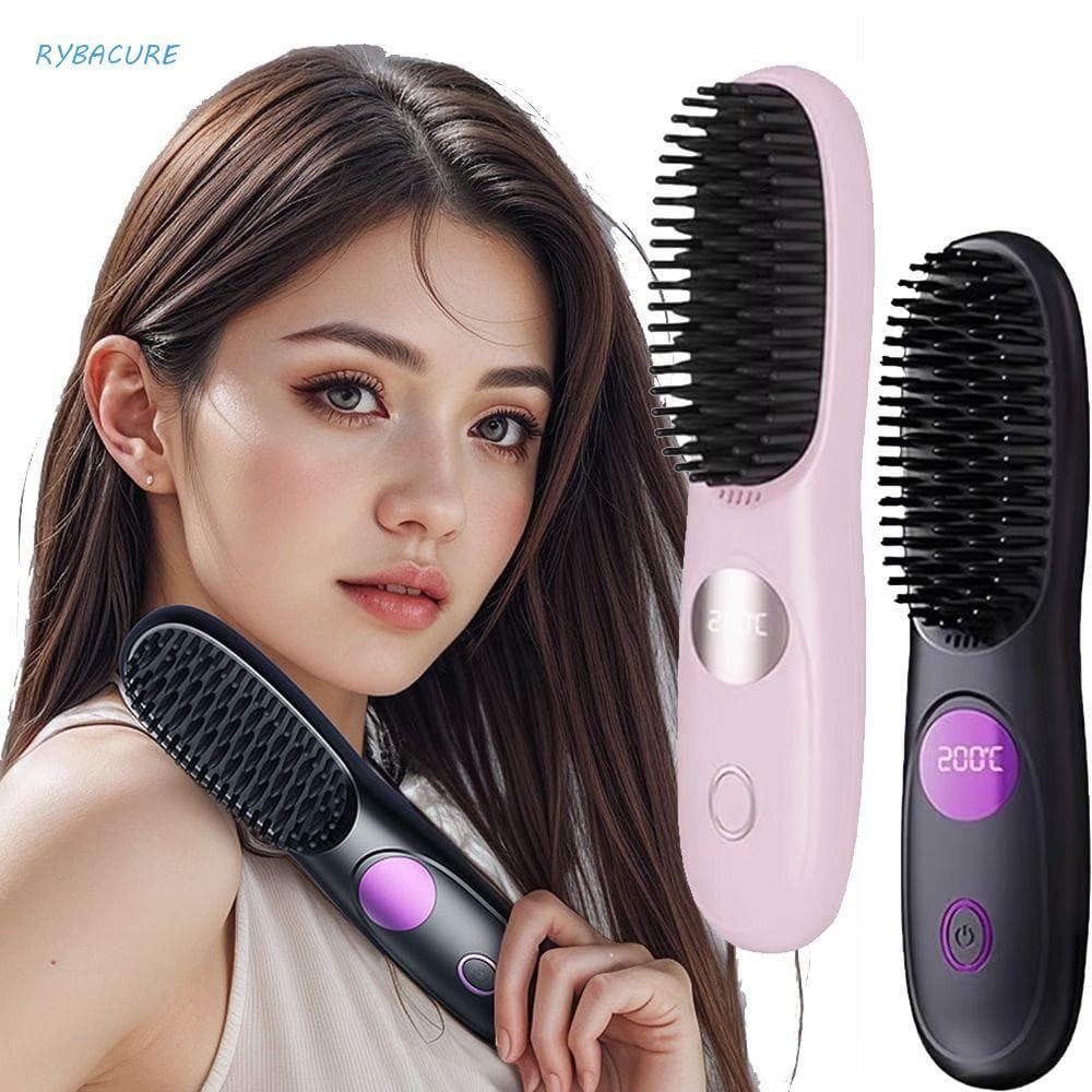 Alisador De Cabelo Portátil , Escova Alisadora Com Temperatura Ajustável De Íon Negativo , USB Sem Fio