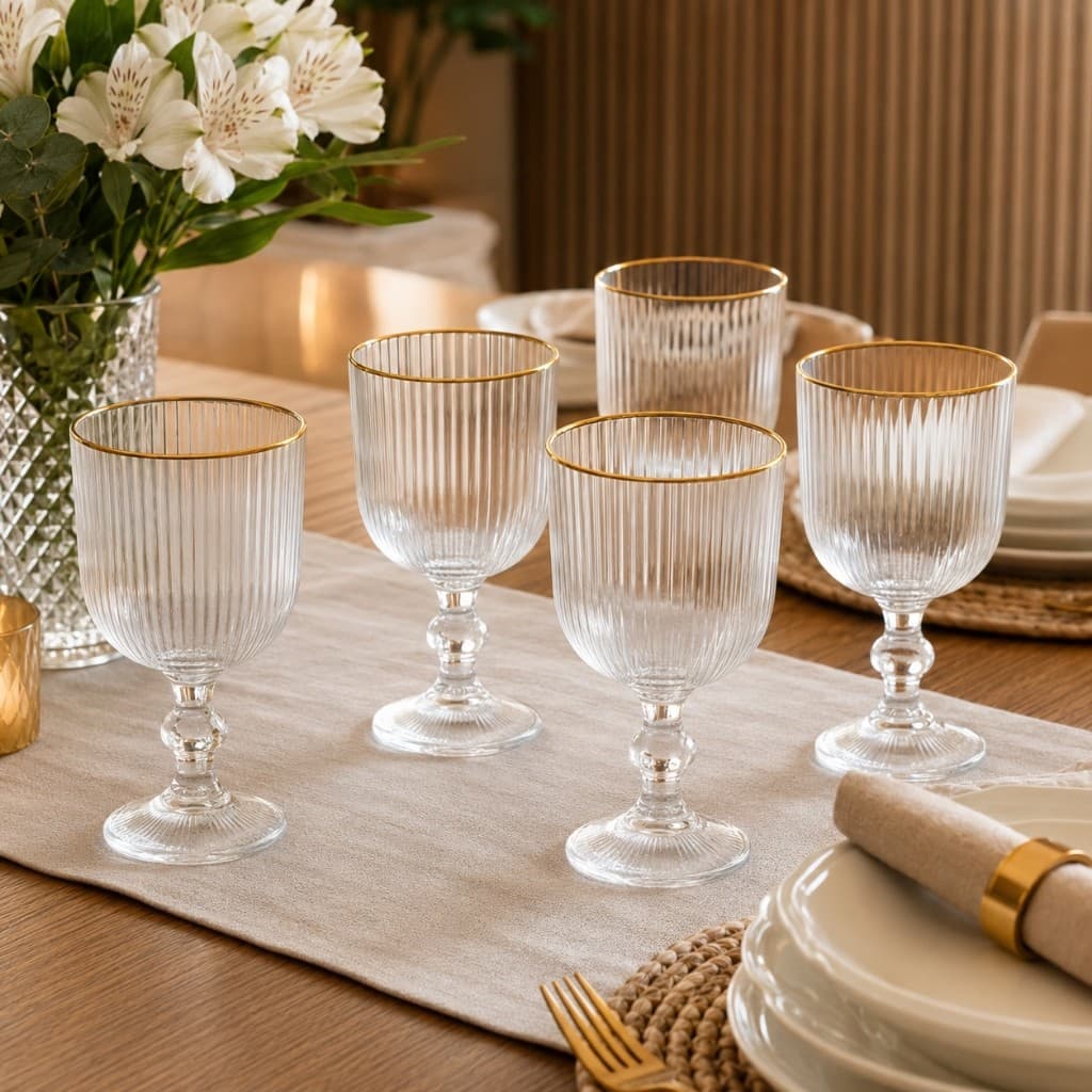 Jogo 6 Taças Versalhes Vidro Bebidas Água Suco Drinks Mesa Posta Elegante Servir Recipiente