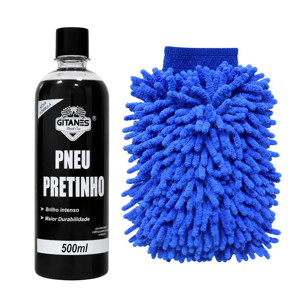 Pretinho Para Pneu Automotivo 500ml + Luva de Microfibra